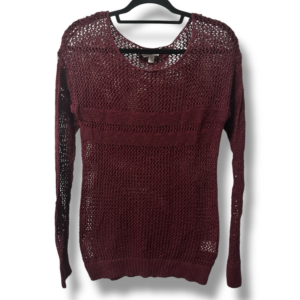 American Eagle Burgundy Open Weave Knit Sweater Women's M Boho Festival